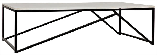 Molimo Matte Black Industrial Steel Coffee Table with Bianco Crown Marble Top