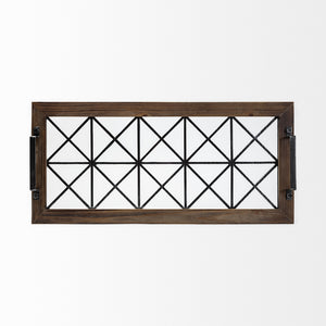 Ellingson 28L x 13W Black Rectangular Metal Glass Wood Bottom Tray