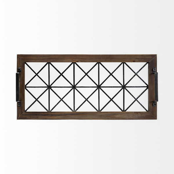Ellingson 28L x 13W Black Rectangular Metal Glass Wood Bottom Tray