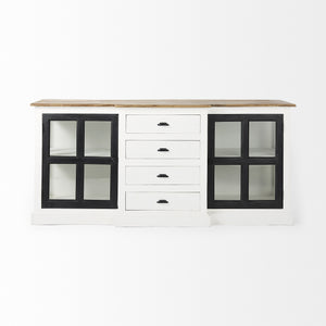 Bourchier 75x21 White/Black Solid Wood Frame Brown Top 4 Drawer 2 Glass Cabinet Buffet