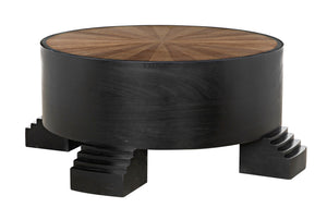 Tambour Mahogany Coffee Table with Veneer Top in Hand-Rubbed Black