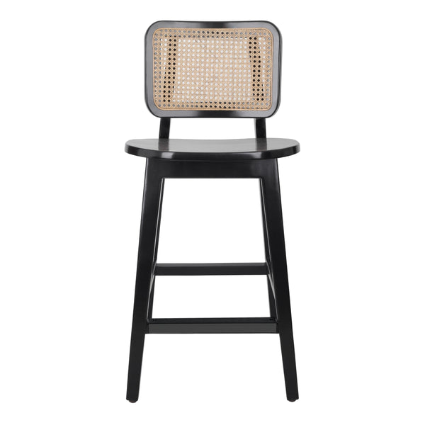 Maury Wood Counter Stool w/ Rattan, Black/Natural