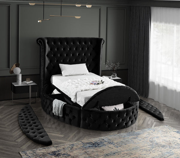 Lorena Twin Bed In Black Velvet