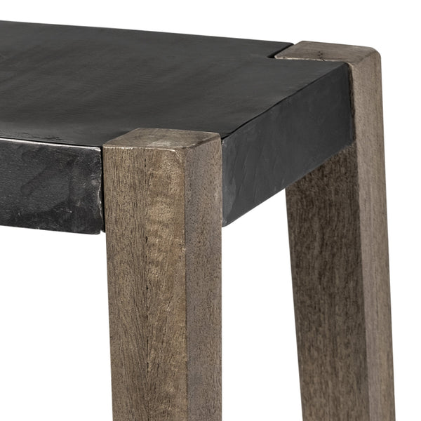 Nell 30" Seat Height Black Metal Seat & Foot Rest With Brown Wood Legs Stool