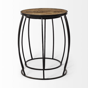 Clapp IV (Set of 2) 20L x 20W Brown Round Wood Top W/ Black Iron Frame Nesting Accent Tables