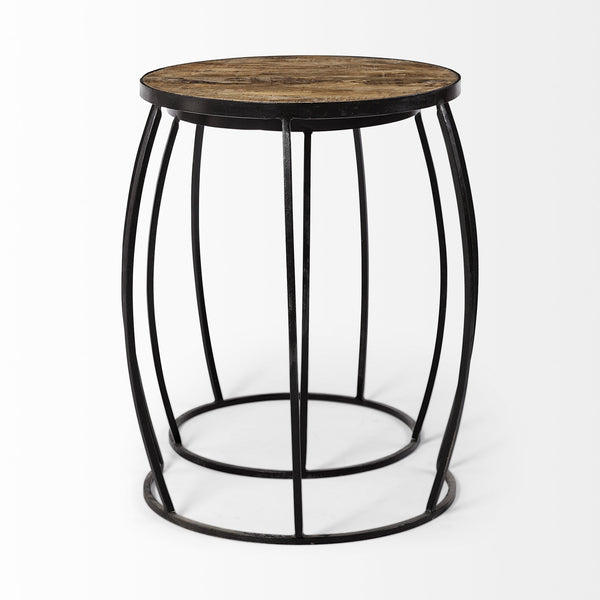 Clapp IV (Set of 2) 20L x 20W Brown Round Wood Top W/ Black Iron Frame Nesting Accent Tables