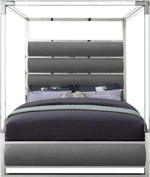 Renee King Bed In Grey Faux Leather