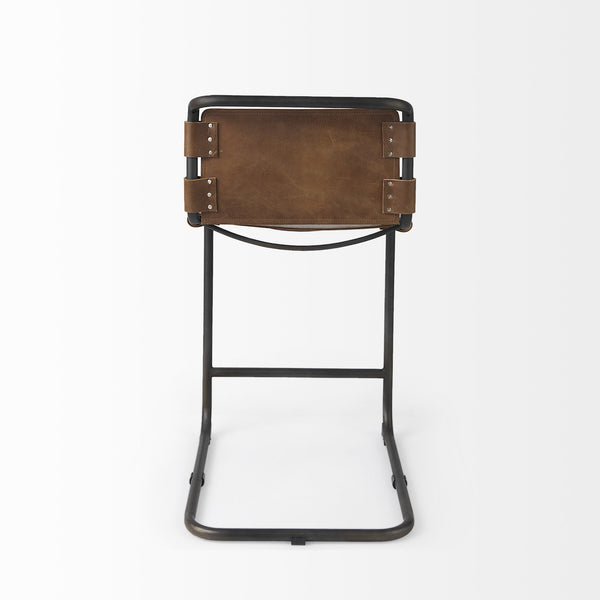 Berbick 20.5 x 24.75 x 39 Medium Brown Leather W/ Iron Frame Counter Stool