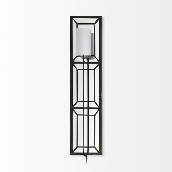 Noah 12.2x55 Black Metal w/White Fabric Shade Rectangular Wall Sconce