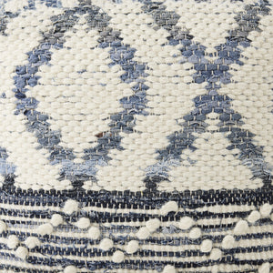 Eshana 16.0L x 16.0W x 16.0H Cream Wool and Denim Patterned Pouf