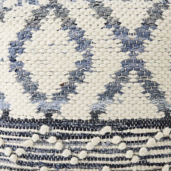 Eshana 16.0L x 16.0W x 16.0H Cream Wool and Denim Patterned Pouf