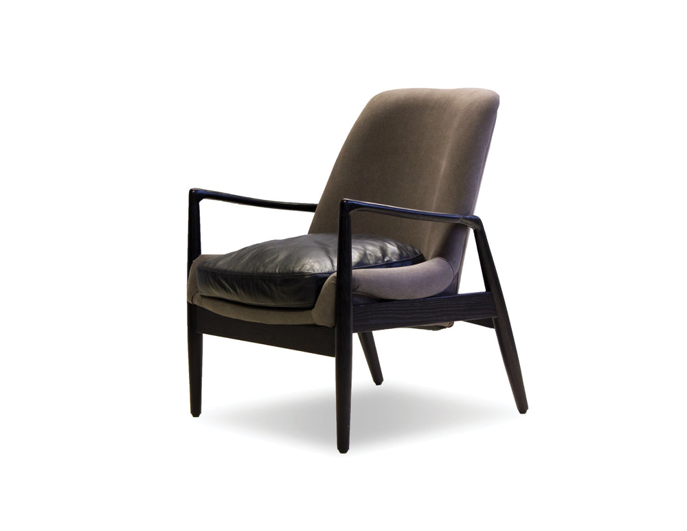 REYNOLDS Occasional Chair in black matte frame/ash grey fabric/black leather
