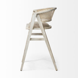 Tabitha 30.75" Seat Height Beige Fabric/Rattan Seat Blonde Wood Frame Bar Stool