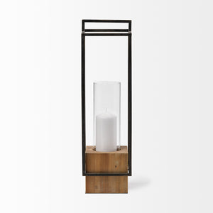Orionis Large Wood w/ Black Metal Lantern Candle Holder