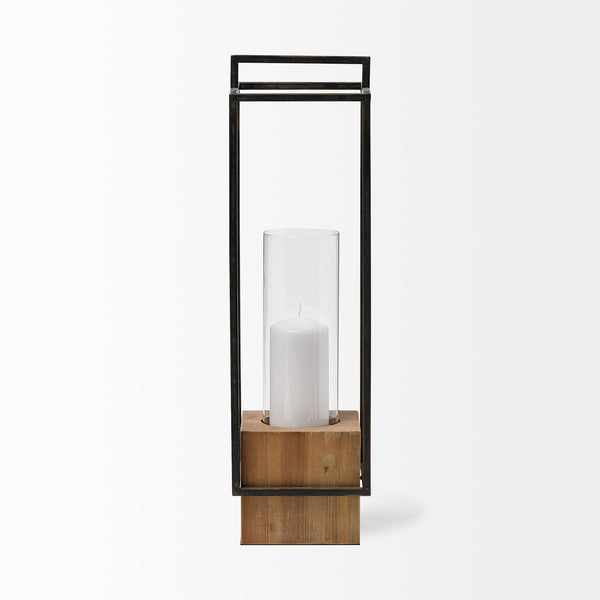 Orionis Large Wood w/ Black Metal Lantern Candle Holder