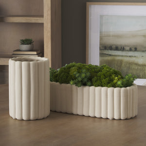 Mira Tall Textured Blush Beige Fluted Ceramic Vase