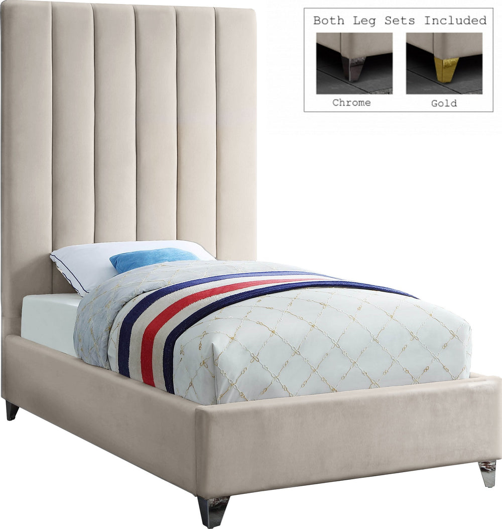 Glenda Twin Bed In Cream Velvet