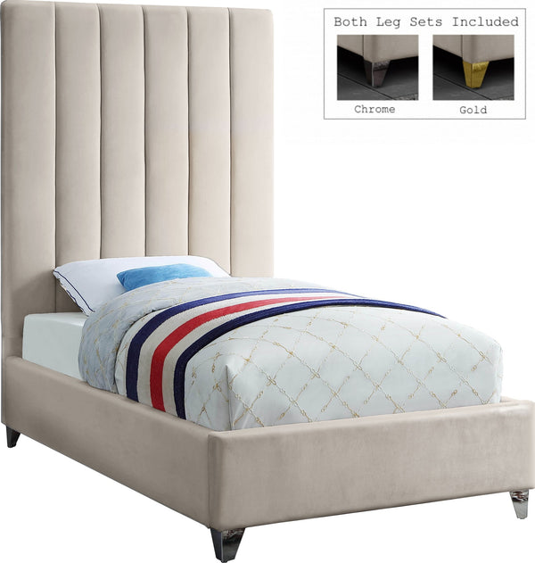 Glenda Twin Bed In Cream Velvet