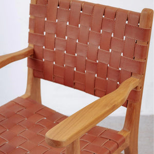 Cahyo Woven Leather Dining Arm Chair - Brown