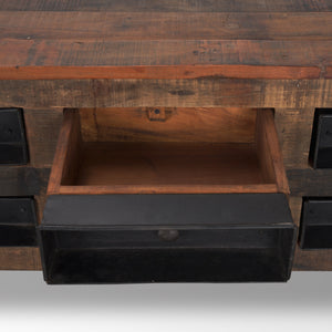 Wilton Brown Wood w/ 12 Black Metal Drawers Coffee Table