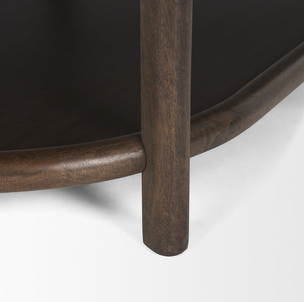 Romi Dark Brown Wood w/ Bottom Shelf Oval Coffee Table