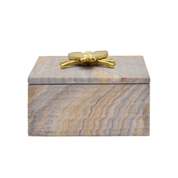 GOLDEN BROWN BIDASER MARBLE BOX WITH BRASS BEE TOP