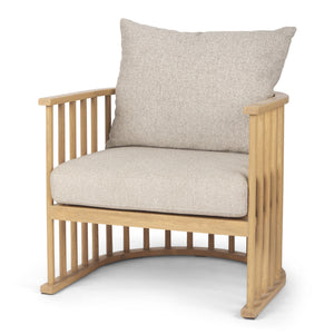 Kopari Beige Fabric W/Light Brown Wood Accent Chair