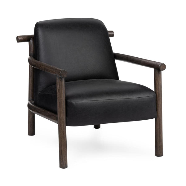 Azoria Leather Accent Chair with Wood Frame - Black
