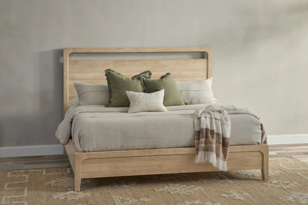 Laguna Solid Mango Wood Bed with Cutout Headboard - Queen