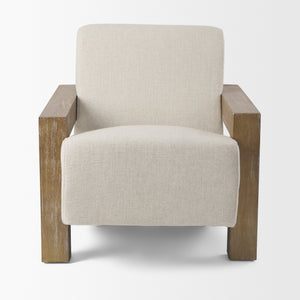 Sovereign Beige Fabric Seat and Wood Frame Accent Chair
