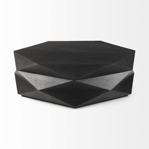 Arreto Black Solid Wood Hexagonal Storage Coffee Table