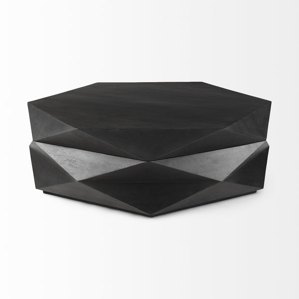 Arreto Black Solid Wood Hexagonal Storage Coffee Table
