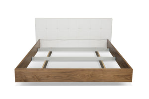 Floating modern King Bed - White Upholstery, Wood