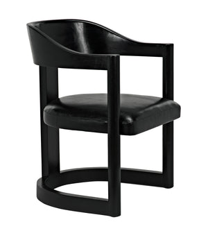 McCormick Teak Chair in Charcoal Black with Black Leather Upholstery
