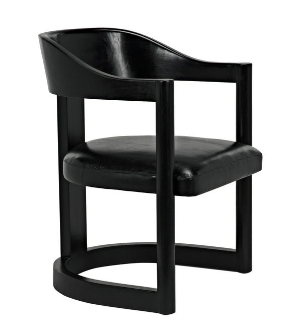 McCormick Teak Chair in Charcoal Black with Black Leather Upholstery