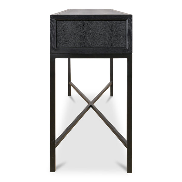 Mako Console Table in Black Oak with Brass Accents