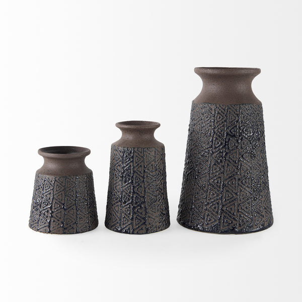 Sefina I Small Brown/Black Patterned Ceramic Vase