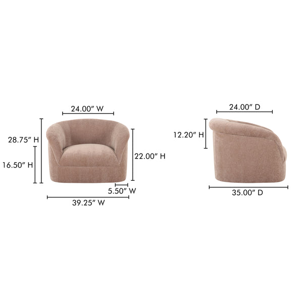 Moe's Thora Lounge Chair in Blush Velvet