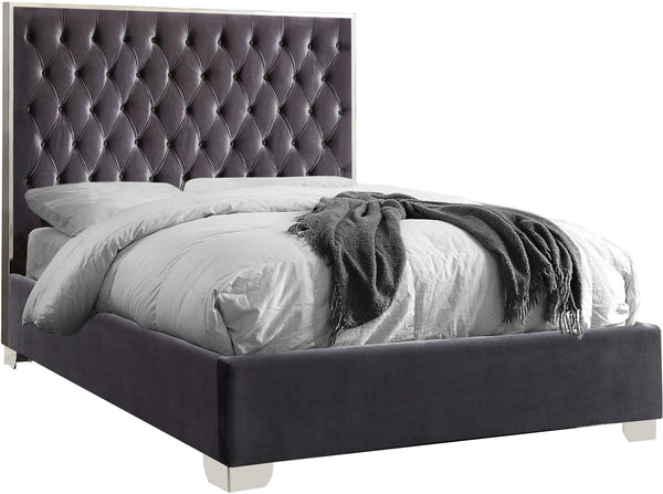 Priscilla Queen Bed In Grey Velvet