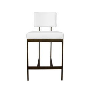 MODERN COUNTER STOOL WITH WHITE VINYL CUSHION IN BRONZE