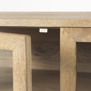 Arelius 70L x 18W x 32H Light Brown Wood, Black Metal Base w/ 4 Glass Cabinet Doors Sideboard