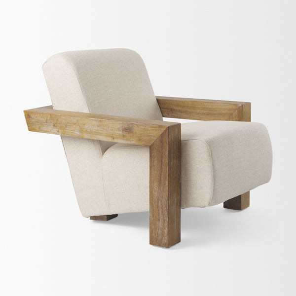 Sovereign Beige Fabric Seat and Wood Frame Accent Chair