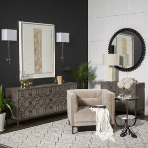 Genevieve II 70x15.8 Gray Fir Veneer W/Gold Metal Frame Base 9 Drawer Sideboard