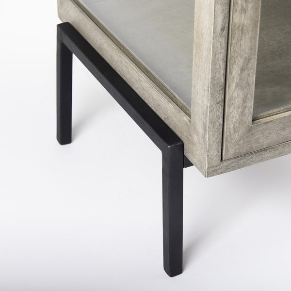 Arelius 20L x 18W x 26H Gray Wood W/ Black Metal Frame End/Side Table