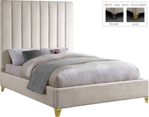 Glenda King Bed In Cream Velvet