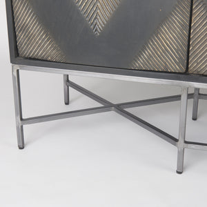 Hogarth I 72x15 Two-Tone Brown Solid Wood Base Silver Frame 4 Cabinet Sideboard