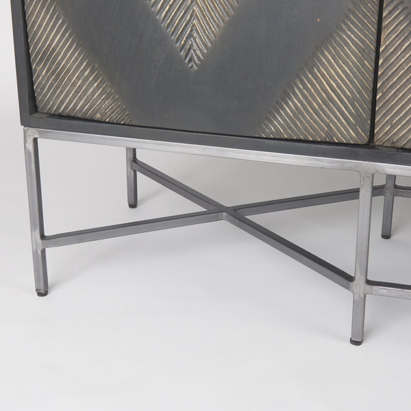 Hogarth I 72x15 Two-Tone Brown Solid Wood Base Silver Frame 4 Cabinet Sideboard