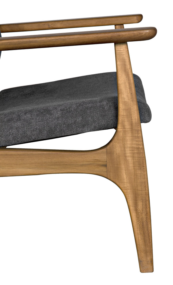 Vittorio Teak Chair in Ocean Grey Fabric with a Clear Coat Flat Finish