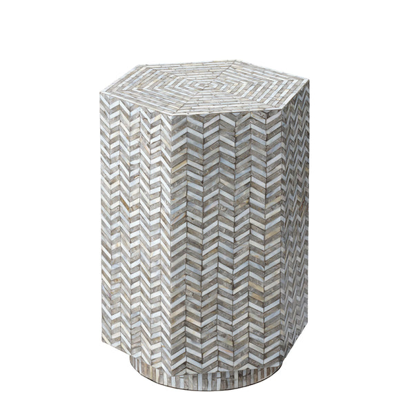 Brando Mother of Pearl Textured Hexagon Side Table