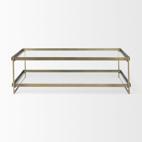 Trey 56.0L x 32.0W x 17.0H Gold Metal W/Glass Coffee table